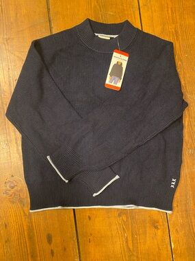 Scotch & Soda Navy Ribbed Crewneck Sweater with White Trim